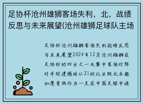 足协杯沧州雄狮客场失利，北，战绩反思与未来展望(沧州雄狮足球队主场)