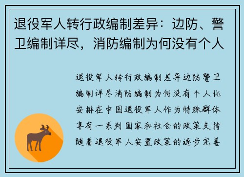 退役军人转行政编制差异：边防、警卫编制详尽，消防编制为何没有个人化安排？