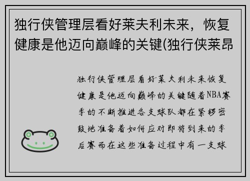 独行侠管理层看好莱夫利未来，恢复健康是他迈向巅峰的关键(独行侠莱昂纳德)
