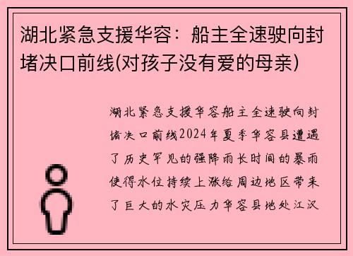 湖北紧急支援华容：船主全速驶向封堵决口前线(对孩子没有爱的母亲)