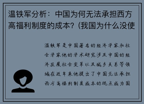 温铁军分析：中国为何无法承担西方高福利制度的成本？(我国为什么没使用西方的广义的社会福利框架)