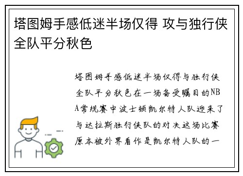 塔图姆手感低迷半场仅得 攻与独行侠全队平分秋色